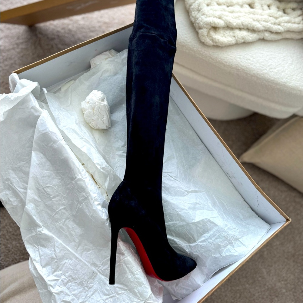 Christian Louboutin Lili 120 Suede Over the Knee OTK Stretch Boots black 36.5